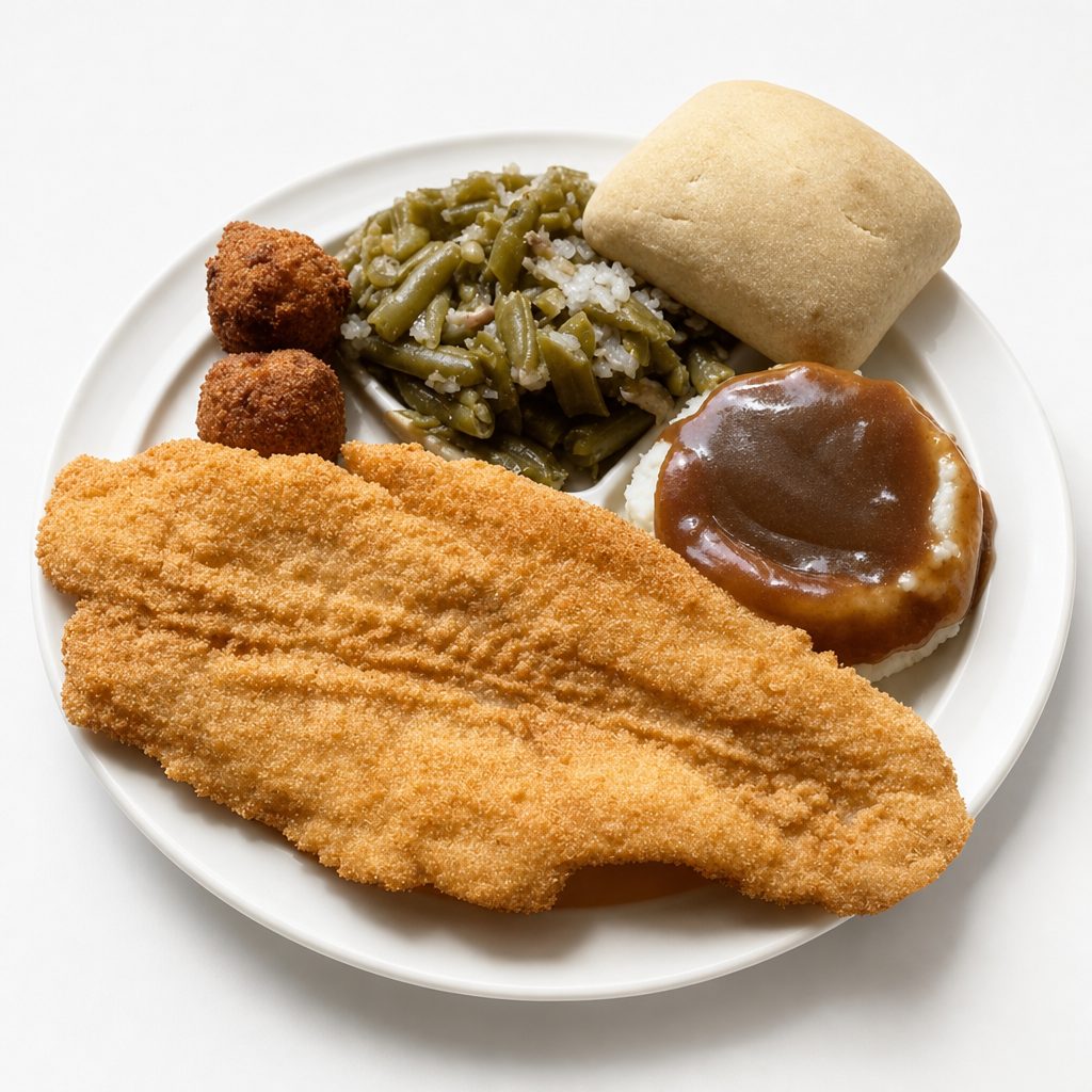 Catfish Filet Plate Lunch.