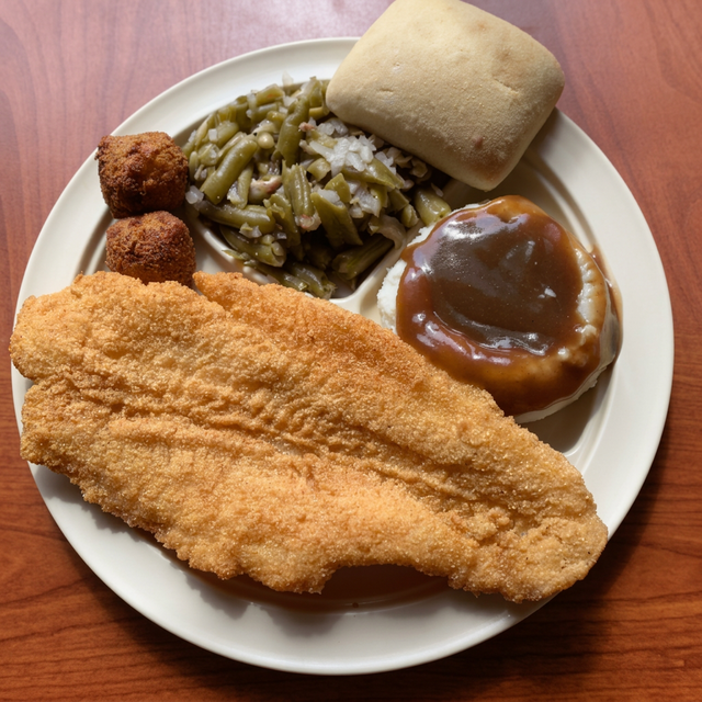 Catfish Filet Plate Lunch.